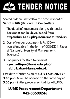LUMS Lahore Tender Notice-1